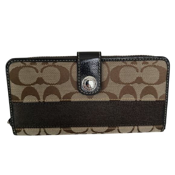 Coach Handbags - Coach Signature C Accordion Long Wallet Classic Tan Canvas & Brown Leather